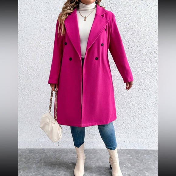 Plus size lapel collar double breasted overcoat jacket - Picture 11 of 13
